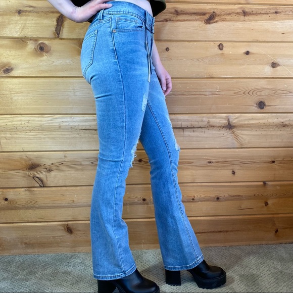 NWT Skinny fries 5 jeans destroyed distressed boot cut butt denim flare - Picture 3 of 6